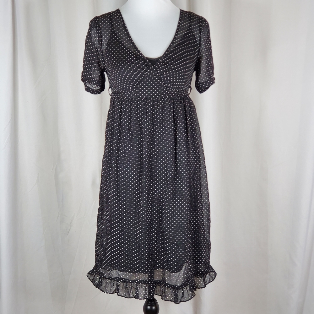 ♧ Merona Black with White Polka Dot Chiffon Dress Size XS